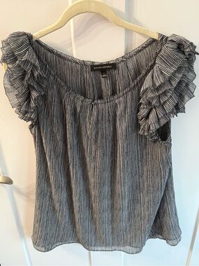 Banana Republic Black & White Pinstripe Ruffle-Sleeve Top
